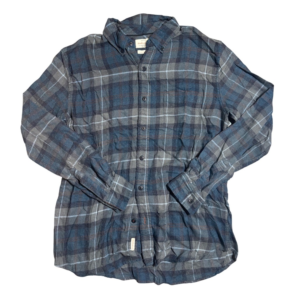 Weatherproof Vintage Luxe Flannel Shirt Large Blue Grey Plaid Button Down